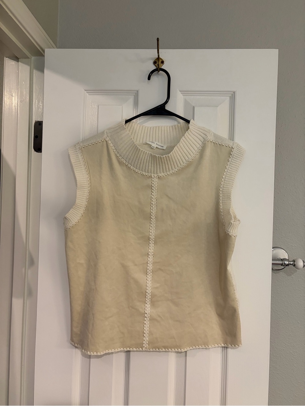 Melissa Nepton Renee Faux Suede Crochet Top Cream Large